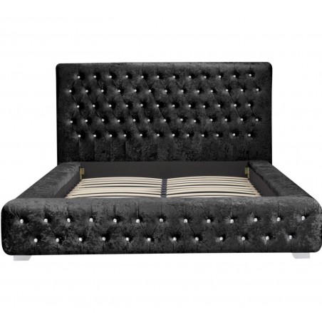 Grande Velvet Upholstered Bed - Black Front View