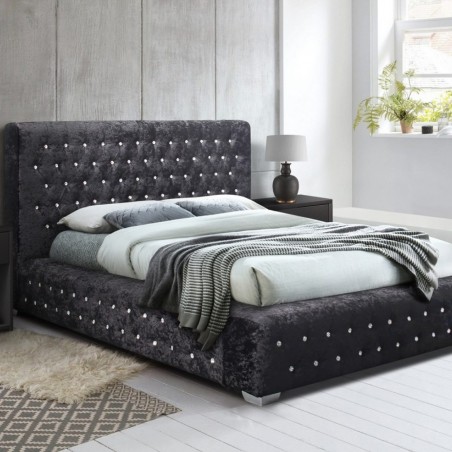 Grande Velvet Upholstered Bed - Black Room Shot