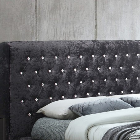 Grande Velvet Upholstered Bed - Black Headboard Detail