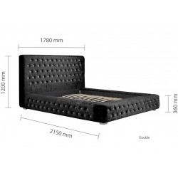 Grande Velvet Upholstered Bed - Black Double Dimensions