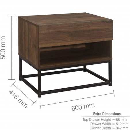Houston One Drawer Bedside Cabinet Dimensions