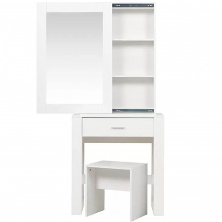 Evelyn One Drawer Sliding Mirror Dressing Table - White Front View Open