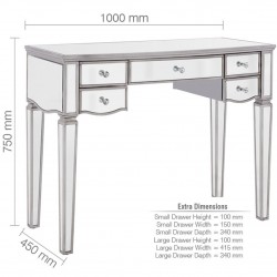 Elysee Five Drawer Dressing Table Dimensions