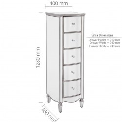 Elysee Five Drawer Narrow Chest Dimensions