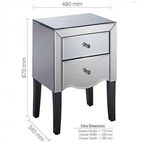 Palermo Two Drawer Bedside Cabinet Dimensions