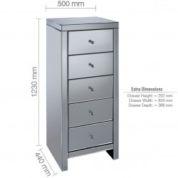 Seville Five Drawer Narrow Chest Dimensions