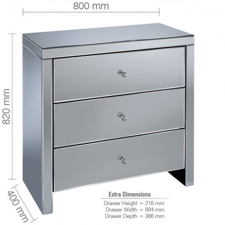 Seville Three Drawer Chest - Dimensions
