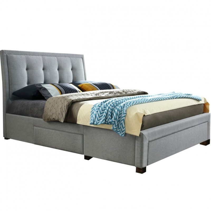 Shelby Three Drawer Grey Fabric Bed