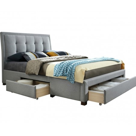 Shelby Three Drawer Grey Fabric Bed Open Drawers