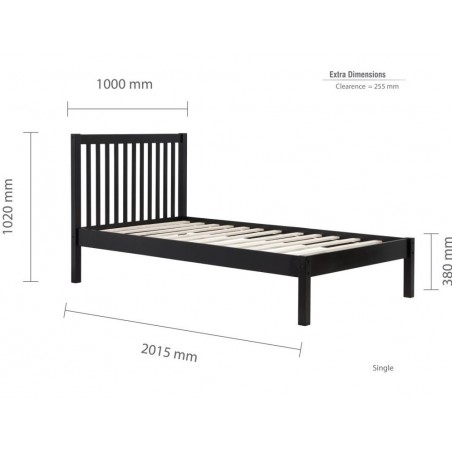 Nova Wooden Single Bed Frame - Dimensions
