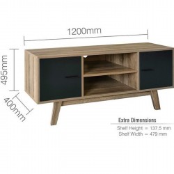 Shard Two Door One Shelf  TV Unit - Walnut/Black Dimensions