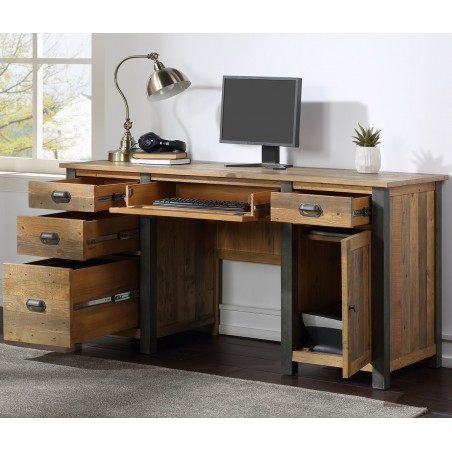Urban Elegance Reclaimed Twin Pedestal Home Office Desk Open