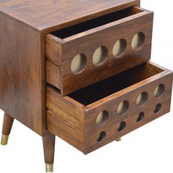Chester Brass Inlay Cut Out Two Drawer Bedside Table - Open Drawer Detail