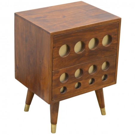 Chester Brass Inlay Cut Out Two Drawer Bedside Table - Closed Drawer Detail