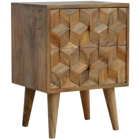 Chester Cube Carved Two Drawer Bedside Table - Oak