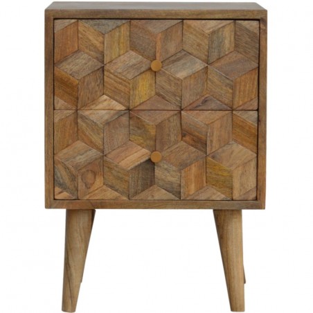 Chester Cube Carved Two Drawer Bedside Table - Oak Front View