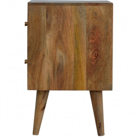 Chester Cube Carved Two Drawer Bedside Table - Oak Side View