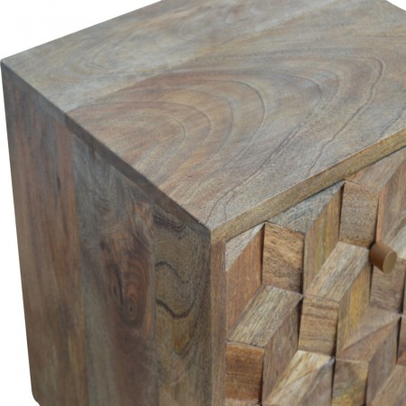 Chester Cube Carved Two Drawer Bedside Table - Oak Top Detail