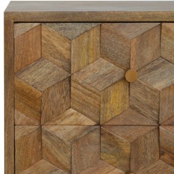 Chester Cube Carved Two Drawer Bedside Table - Oak Front Detail