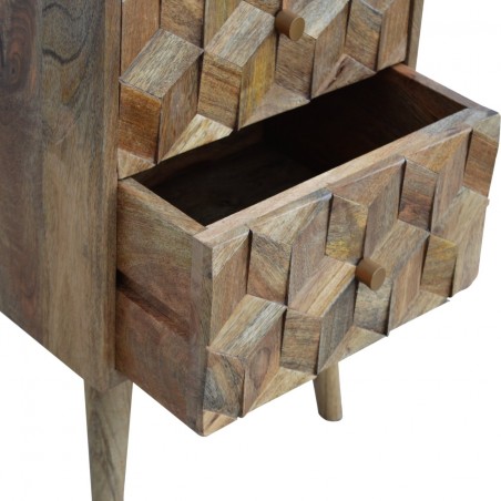 Chester Cube Carved Two Drawer Bedside Table - Oak Drawer Detail
