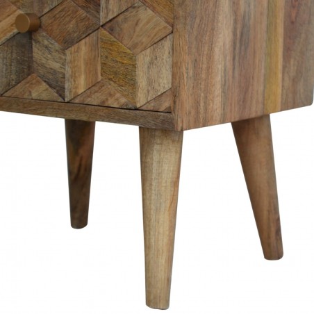 Chester Cube Carved Two Drawer Bedside Table - Oak Leg Detail