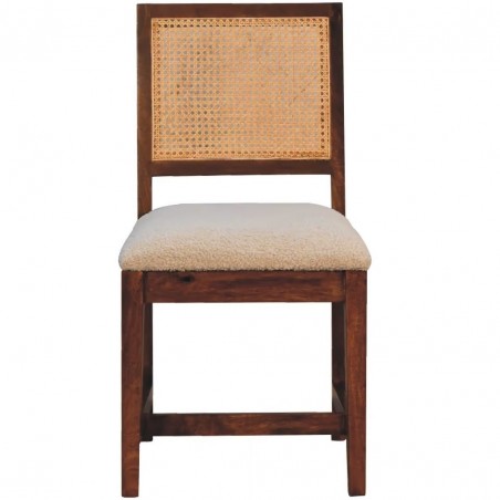 Ranchal Cream Boucle Rattan Dining Chair Front View