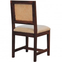 Ranchal Cream Boucle Rattan Dining Chair Angled rear View