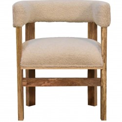 Pindray Cream Bouclé Solid Wood Chair Front View