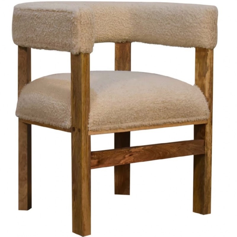 Pindray Cream Bouclé Solid Wood Chair