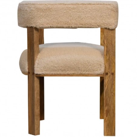 Pindray Cream Bouclé Solid Wood Chair  Side View