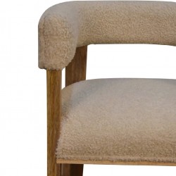 Pindray Cream Bouclé Solid Wood Chair Seat Detail