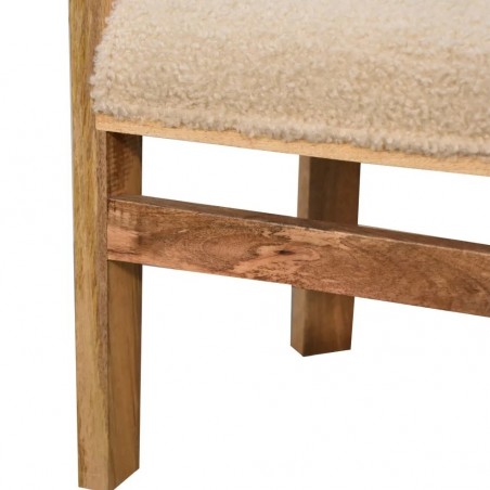 Pindray Cream Bouclé Solid Wood Chair Leg Detail
