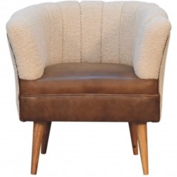 Pindray Cream Boucle & Buffalo Leather Armchair Front View