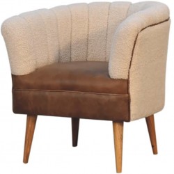 Pindray Cream Boucle & Buffalo Leather Armchair Angled view