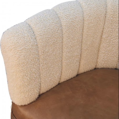 Pindray Cream Boucle & Buffalo Leather Armchair Back detail