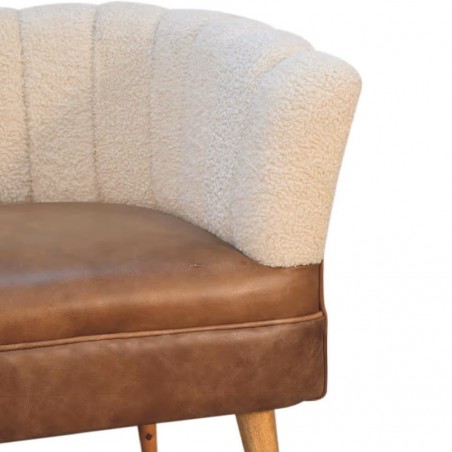 Pindray Cream Boucle & Buffalo Leather Armchair Seat Detail