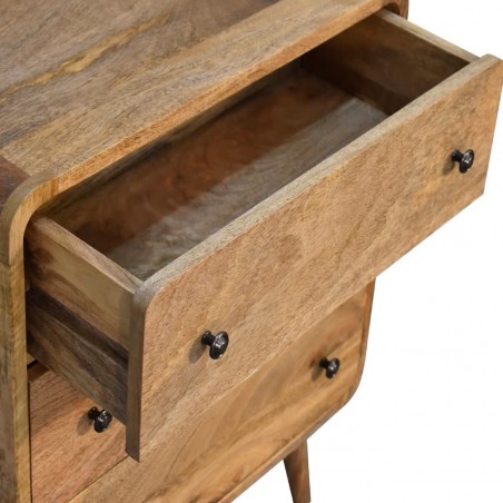 Finse Mini Curved Three Drawer Chest Open Drawer Detail