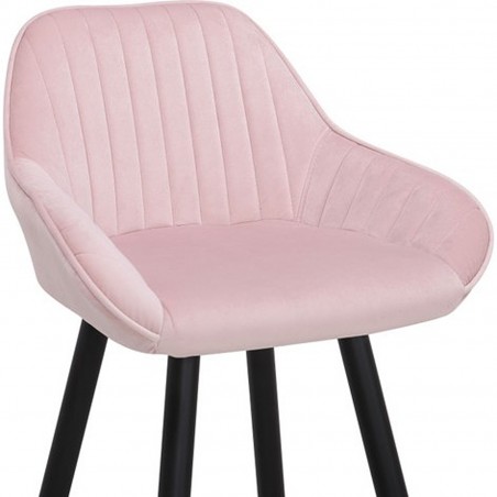Velvet Upholstered Bar Stool - Pink Seat Detail
