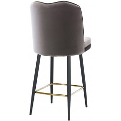 Knightsbridge Velvet Upholstered Barstool with Gold Footrest - Charcoal Angled Rear View