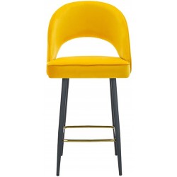 Velvet Upholstered Bar Stool with Gold Footrest - Mustard Front View