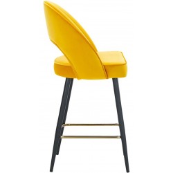Velvet Upholstered Bar Stool with Gold Footrest - Mustard Side View