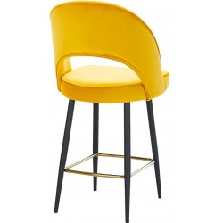 Velvet Upholstered Bar Stool with Gold Footrest - Mustard Rear Angled View