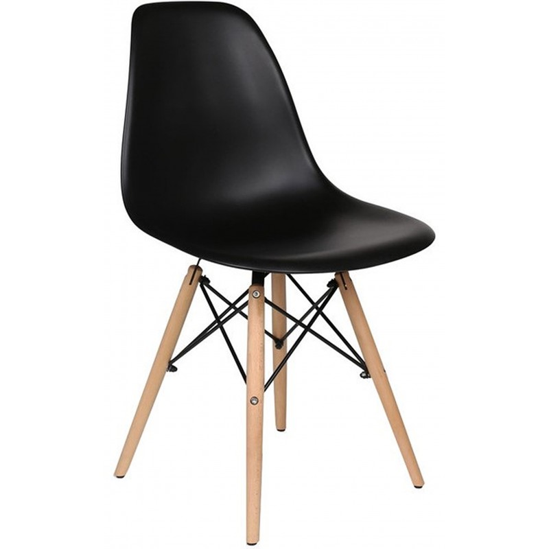 An image of Eames Style DSW Chair with Wooden Legs - 2 Pack - Black