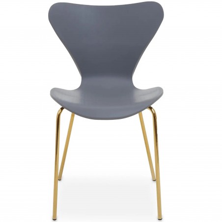Leila Plastic Dining Chair with Gold Metal Legs - Grey Front View