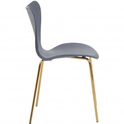 Leila Plastic Dining Chair with Gold Metal Legs - Grey Side View