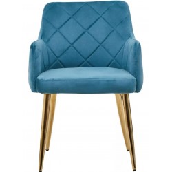 Tamzin Velvet Upholstered Dining Armchair Blue/Gold Front View