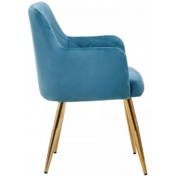 Tamzin Velvet Upholstered Dining Armchair Blue/Gold Side View