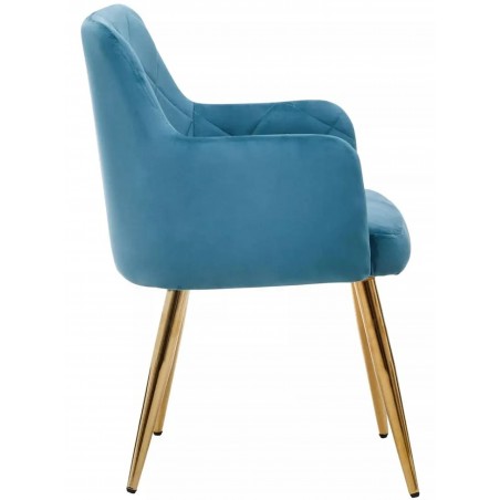 Tamzin Velvet Upholstered Dining Armchair Blue/Gold Side View