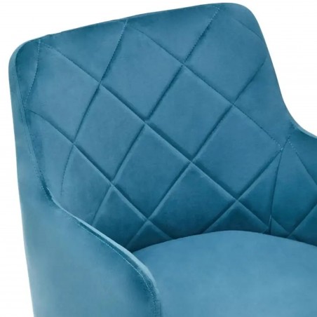 Tamzin Velvet Upholstered Dining Armchair Blue/Gold Seat Detail