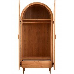 Lyon Natural Rattan and Oak Two Door Cabinet Open Doors & Drawer
